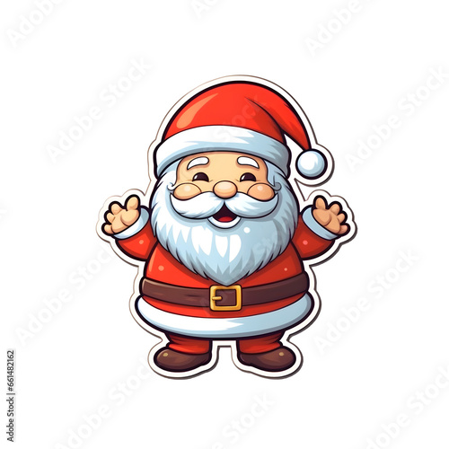 Christmas sticker, Christmas Santa with Christmas hat and Christmas dress on transparent background cutout - Generative AI 