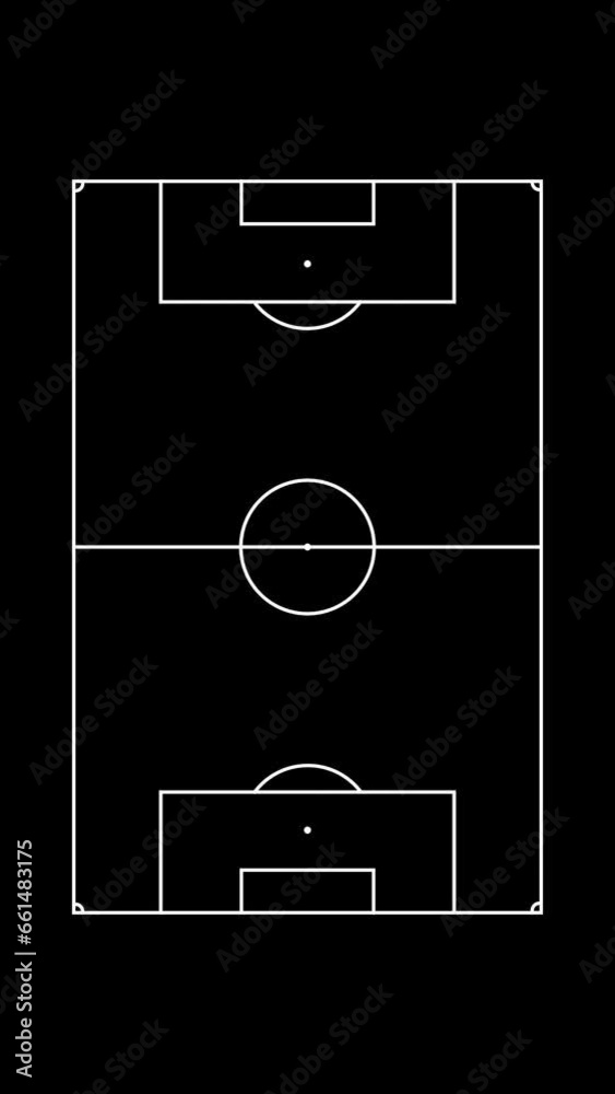 Football Soccer Pitch lines markings dimensions animation on