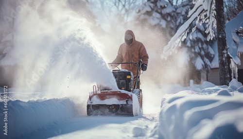 snowblower blowing powdery snow into the air  photo