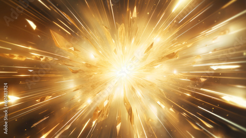 Golden explosion with sparkles on a black background.