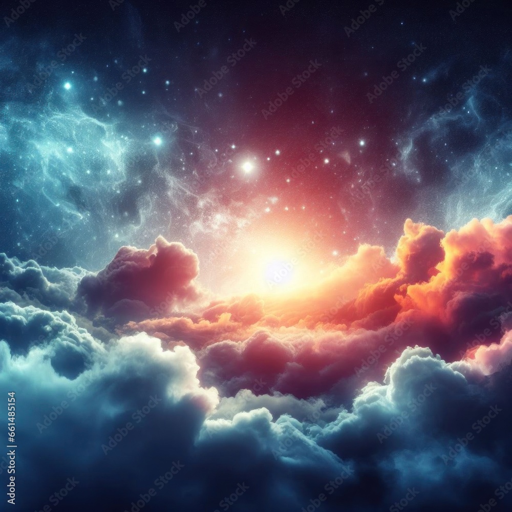 Fototapeta premium Illustration of the night sky in space with clouds and stars abstract background