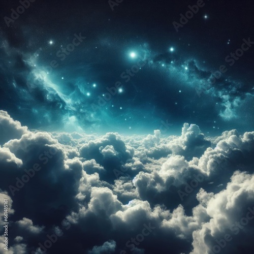 Illustration of the night sky in space with clouds and stars abstract background