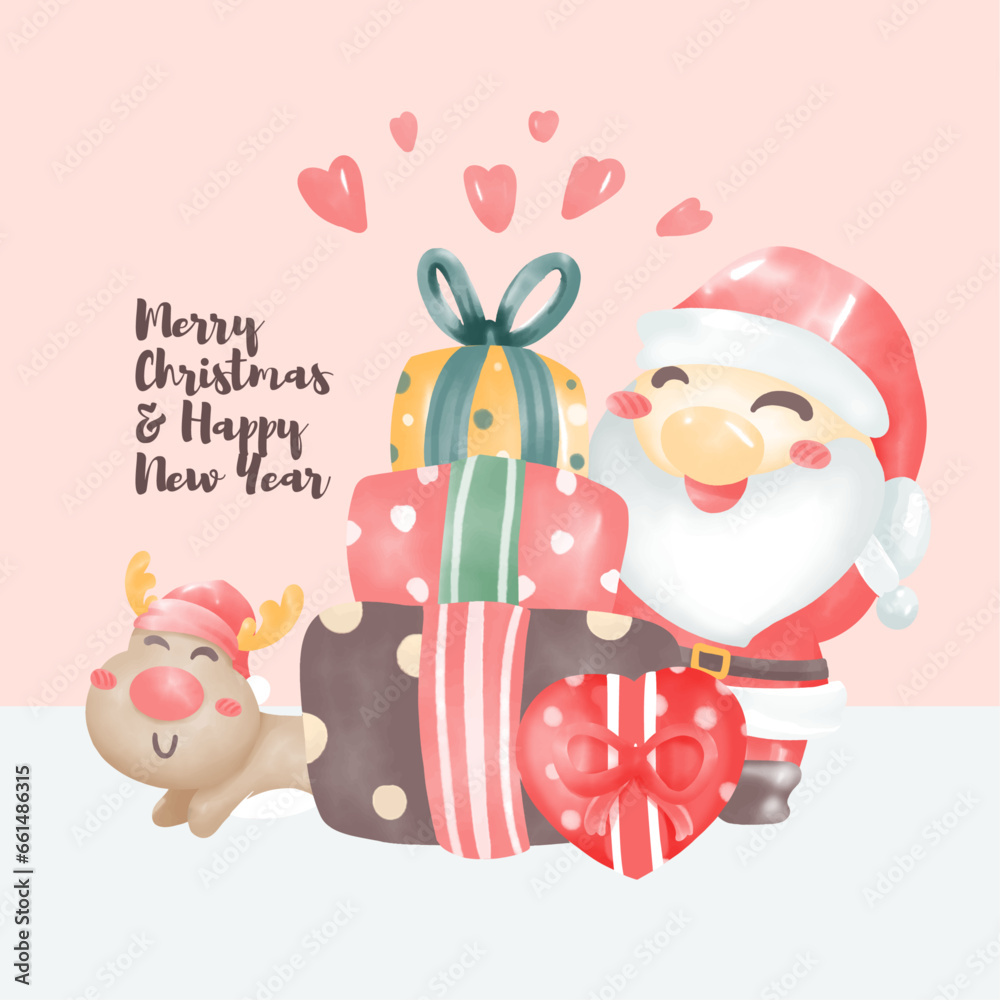 Naklejka premium Merry christmas and happy new year. watercolor design template