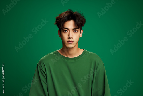 Asian man on green background