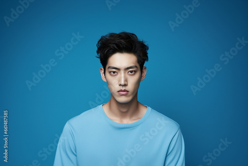 Asian man on blue background