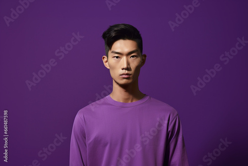 Asian man on purple background