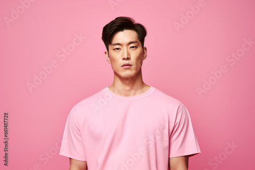 Asian man on pink background