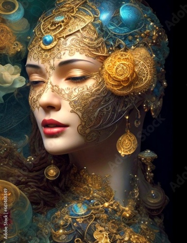 Enchanted Veils: The Girl in Carnival Masks photo