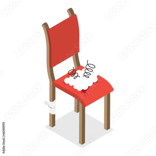 3D Isometric Flat Vector Set of Broken Furniture, Defected Home Interior Objects. Item 4