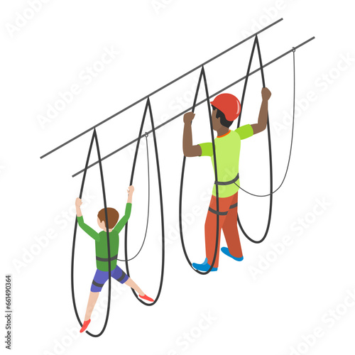 3D Isometric Flat Vector Illustration of Rope Park, Recreational Activities for Adults and Children. Item 3