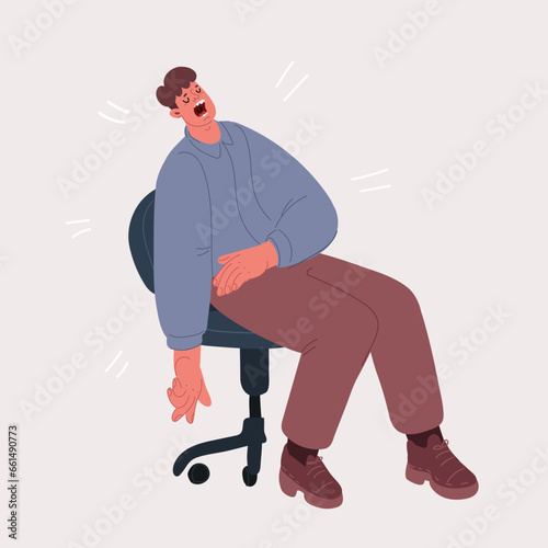 Vector illustration of Relaxed Male Character Sitting in Comfortable Chair Yawning, Man Leisure at Home after Work or Weekend. Furniture Design, Relaxing Sparetime.