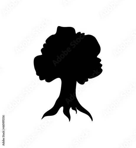 silhouette tree line drawing set