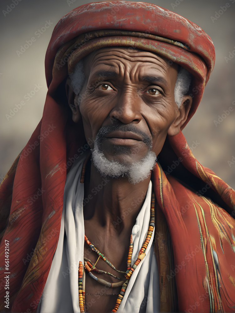 Distinguished Portrait of an Elderly Ethiopian Man in Traditional Attire. generative AI