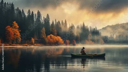 A lone camper in a canoe. Generative AI © Ilugram