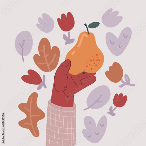 Vector illustration of hand is holding green apple