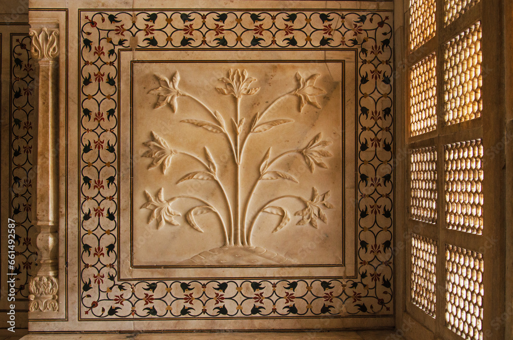 Interior design of Taj Mahal, Agra, Uttar Pradesh, India.