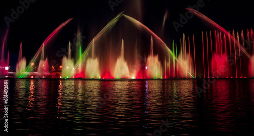 Musical fountain with colorful illuminations at night. Ukraine  Vinnitsa