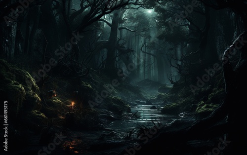 Eerie Woods Wallpaper with an Enchanting Glow © Sania_Art