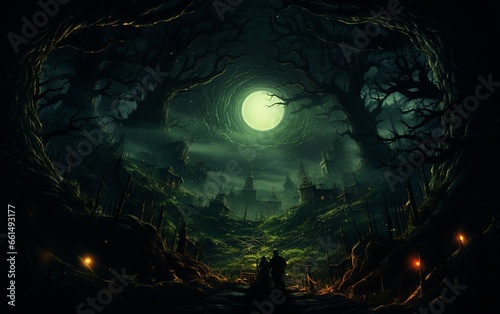 A Spooky Forest Wallpaper with Mysterious Glow