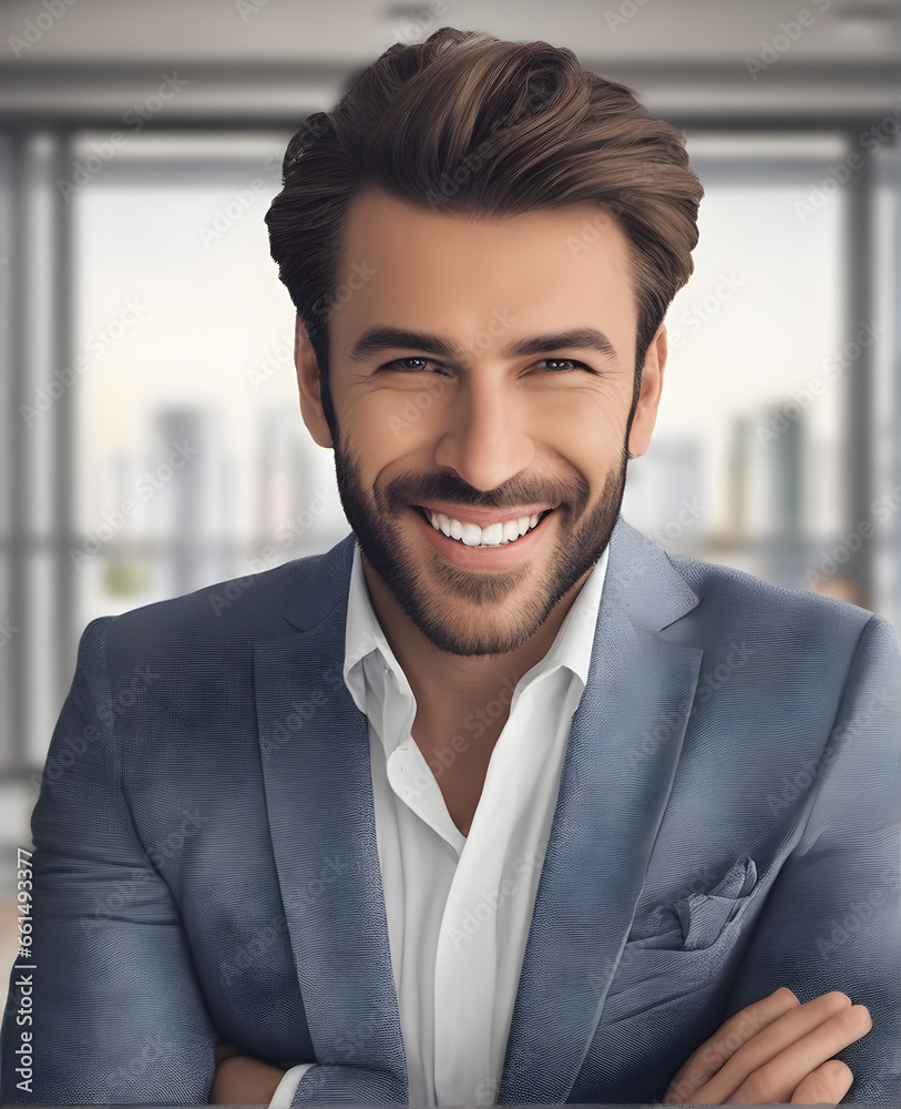 Confident Handsome Businessman in Formal Suit with Bright Smile. generative AI Confident Handsome Businessman in Formal Suit with Bright Smile. generative AI