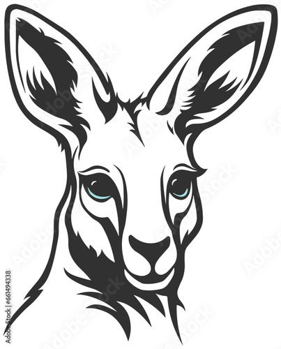 black silhouette of a kangaroo with blue eyes without background