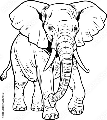 Elephant Hand Drawn Realistic Detailed Coloring Book Animal Illustrations