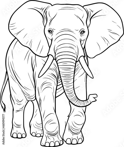 Elephant Hand Drawn Realistic Detailed Coloring Book Animal Illustrations