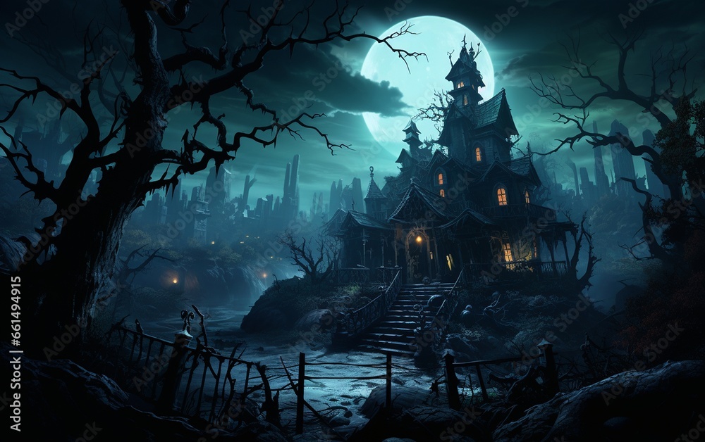 Plummet into the Enigmatic Abyss of a Moonlit Haunted Manor