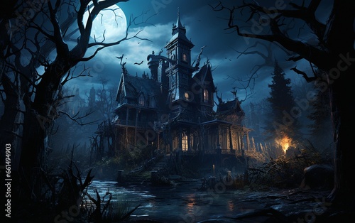 Delve into the Mysterious Depths of a Moonlit Haunted Manor