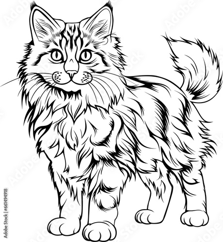 Cat Hand Drawn Realistic Detailed Coloring Book Animal Illustrations