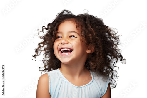 Studio portrait of a cute happy little girl with a beautiful smile isolated on transparent png background. photo