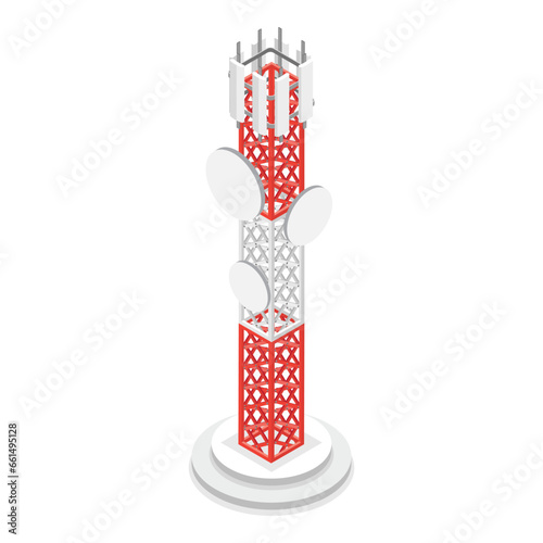 3D Isometric Flat Vector Set of Telecom Towers, Communicating Radio Constructions. Item 1
