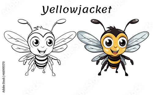 Yellowjacket Cute Animal Coloring Book Hand Drawn Illustration for kids