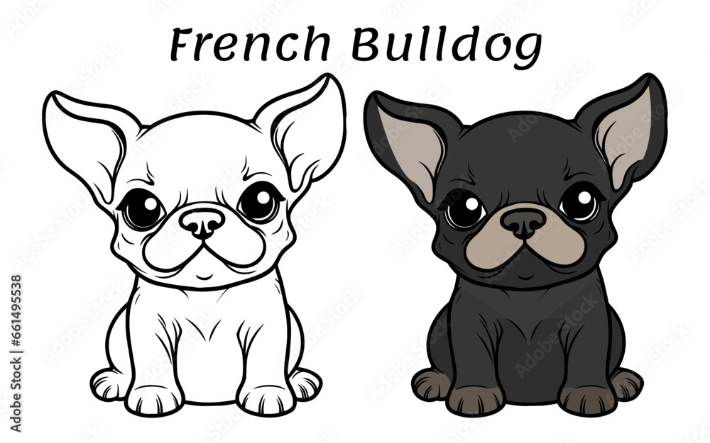 French Bulldog Cute Animal Coloring Book Hand Drawn Illustration for kids