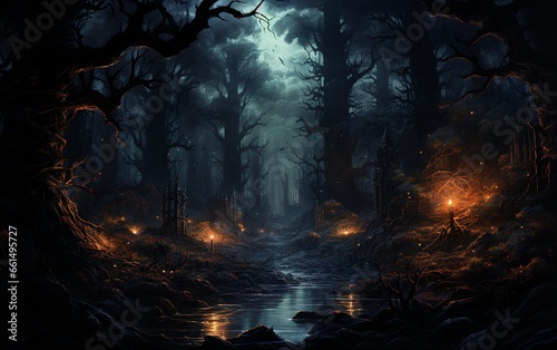 Explore a Dark Forest Inhabited by Haunting Trees