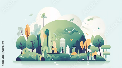 Environmental, social and governance concept with wind turbine ,city in background.ESG sustainable ecosystem.vector illustration.