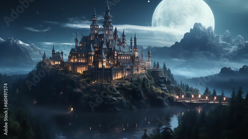 A magical and enchanted castle at night AI generated 