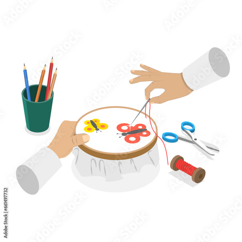 3D Isometric Flat Vector Set of Craft Handmade Hobbies, Creative Workshop. Item 4
