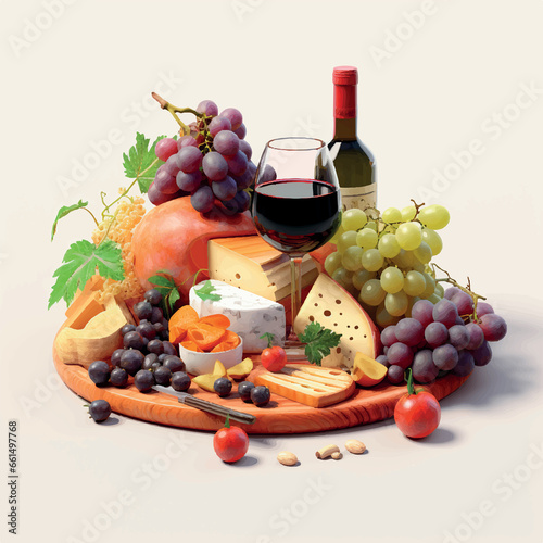  illustration of wine with breakfast food and fruits image