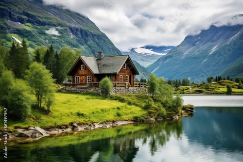 A small wooden house in a coniferous forest on the shore of a lake. A place for privacy and escape from the bustle of the city.