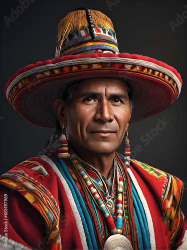 Proud Peruvian Heritage: Portrait of a Man in Traditional Attire. generative AI