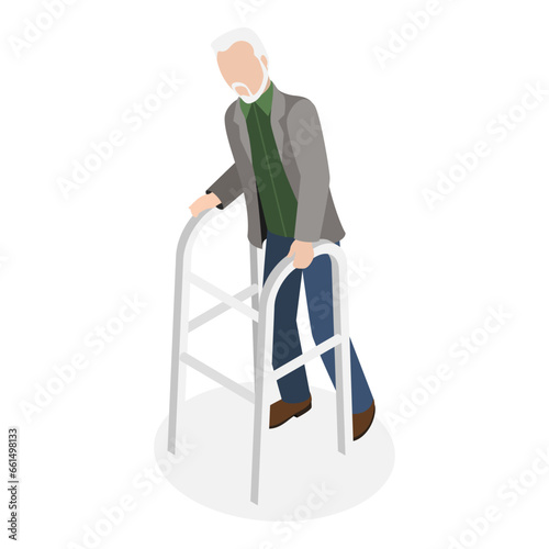 3D Isometric Flat Vector Set of Disabled Senior People, Characters with Disability. Item 2