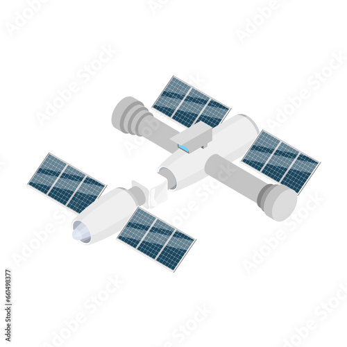 3D Isometric Flat Vector Set of Spacecraft Shuttles and Satellites, Exploration of Cosmos. Item 2