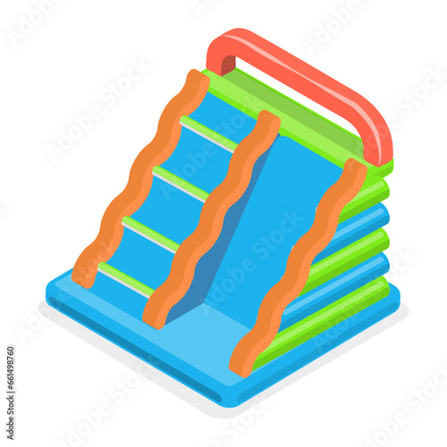 3D Isometric Flat Vector Set of Bouncy Inflatable Castles, Entertainment for Kids. Item 1