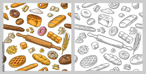 Seamless pattern with bread. Vector vintage engraving for bakery shop