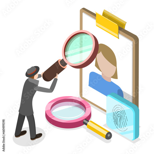 3D Isometric Flat Vector Illustration of Private Detective, Crime Investigation. Item 2