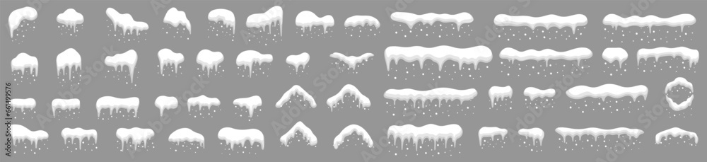 Snow caps, snowballs and snowdrifts set template - obrazy, fototapety, plakaty 