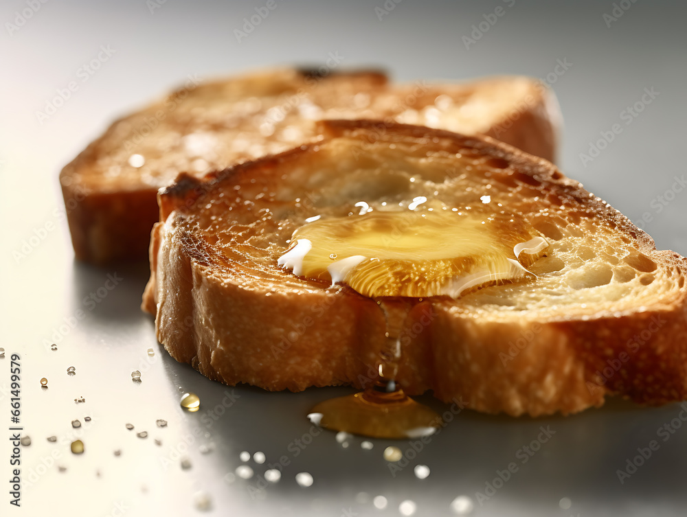 Simple breakfast. Toasted bread covered with butter Simple breakfast. Toasted bread covered with butter