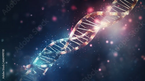 DNA double helix genetic material. Gene sequencing abstract design. Floating in space background, .science, abstract, biology, biotechnology, molecular, health, genetic © pinkrabbit