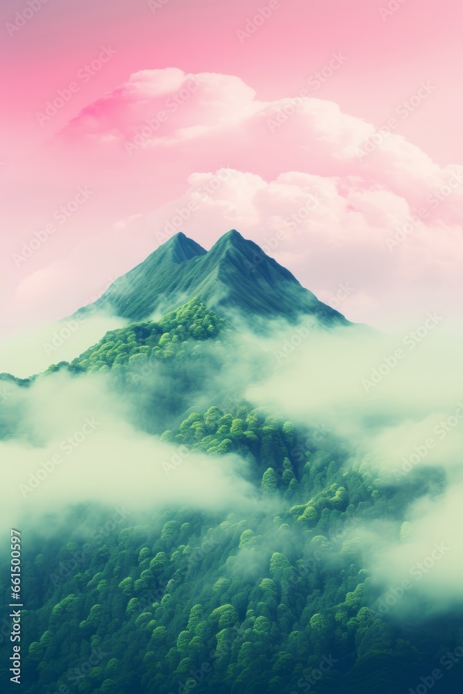 Beautiful clouds, forest and mountain landscape in the style of a traditional Chinese landscape  painting in ink. Generative AI